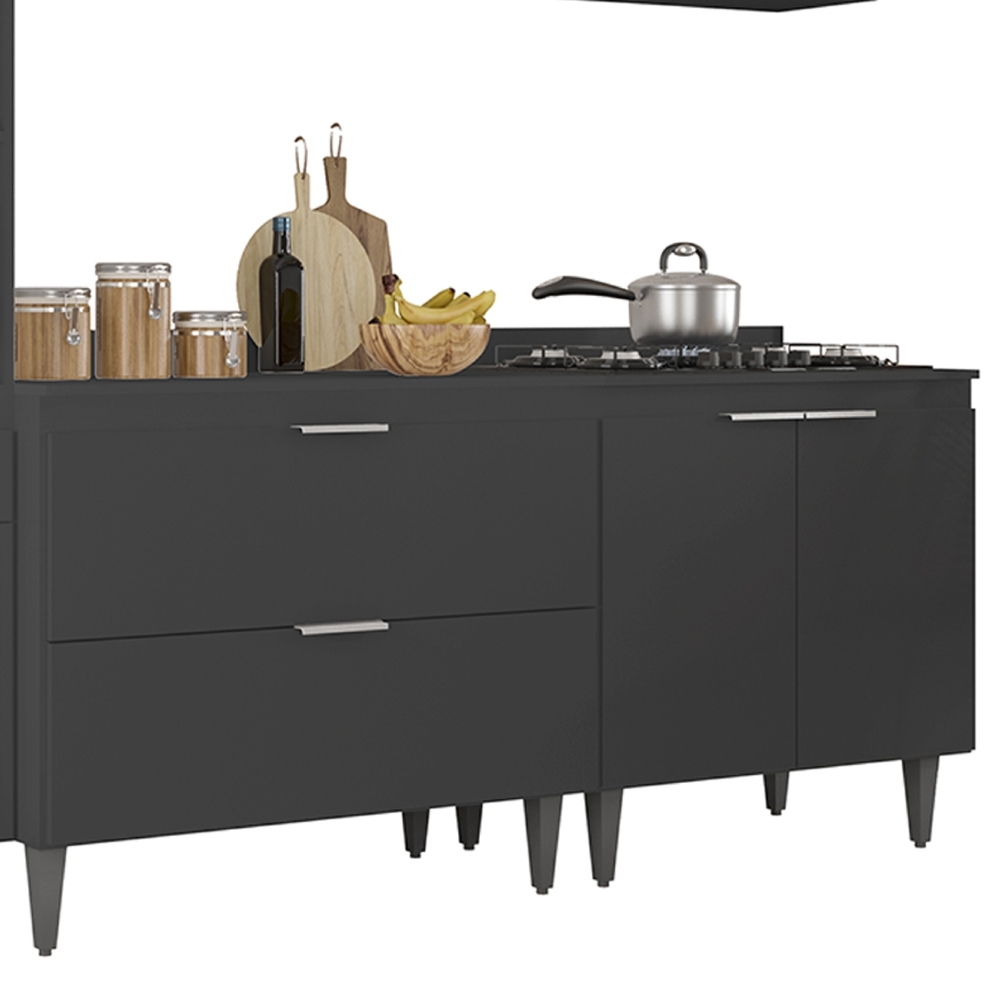 Armário de Cozinha Com Tampo CP05 240cm Pérola Preto Z34      - Mpozenato