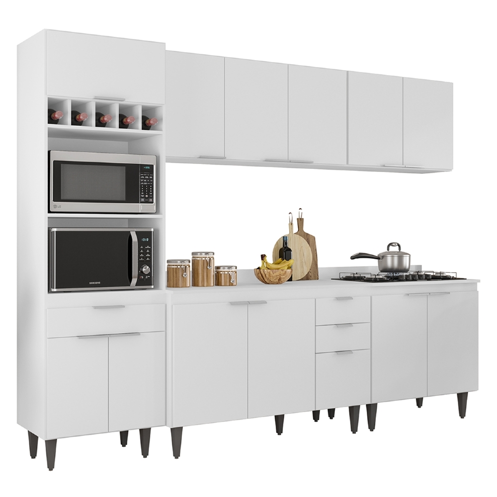 Armário de Cozinha Com Tampo CP05 260cm Pérola Branco Z34     - Mpozenato