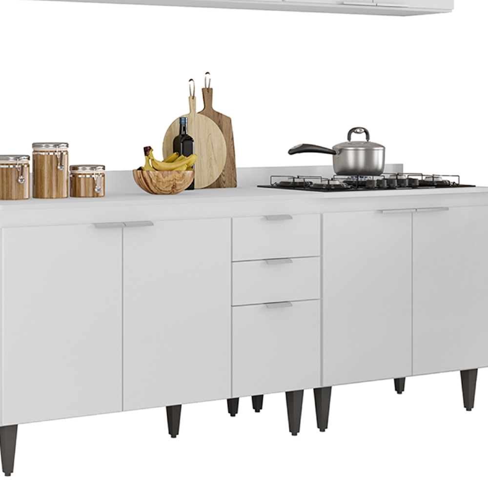Armário de Cozinha Com Tampo CP05 260cm Pérola Branco Z34     - Mpozenato