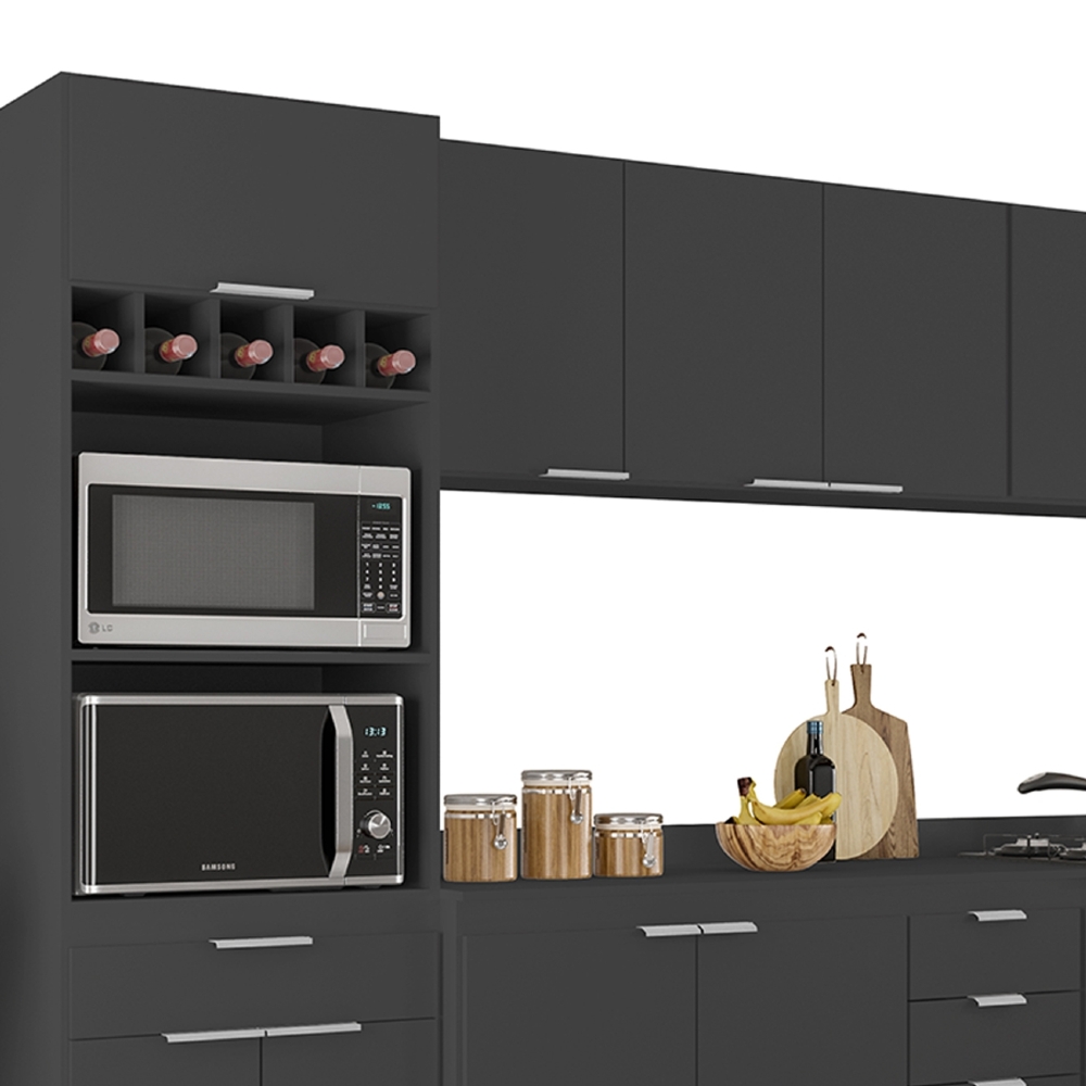 Armário de Cozinha Com Tampo CP05 260cm Pérola Preto Z34      - Mpozenato