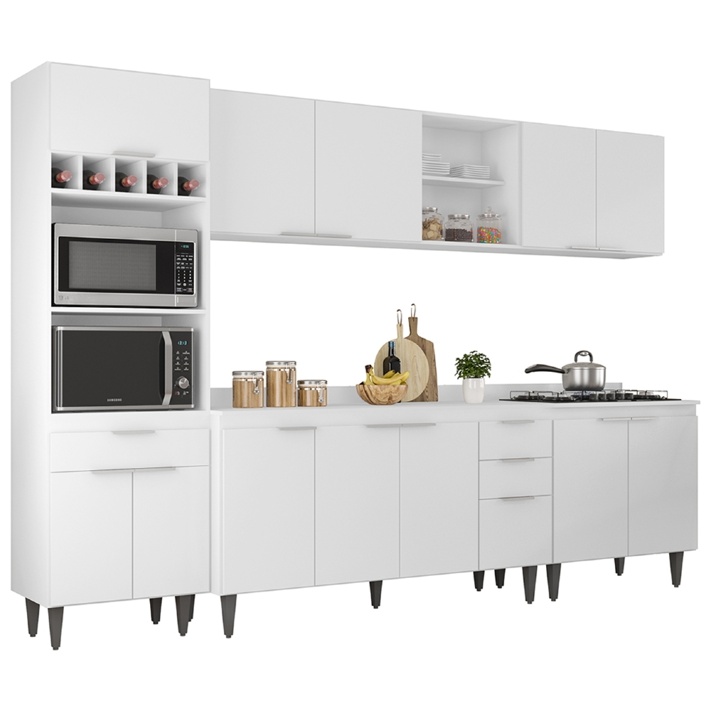 Armário de Cozinha Com Tampo CP05 290cm Pérola Branco Z34     - Mpozenato