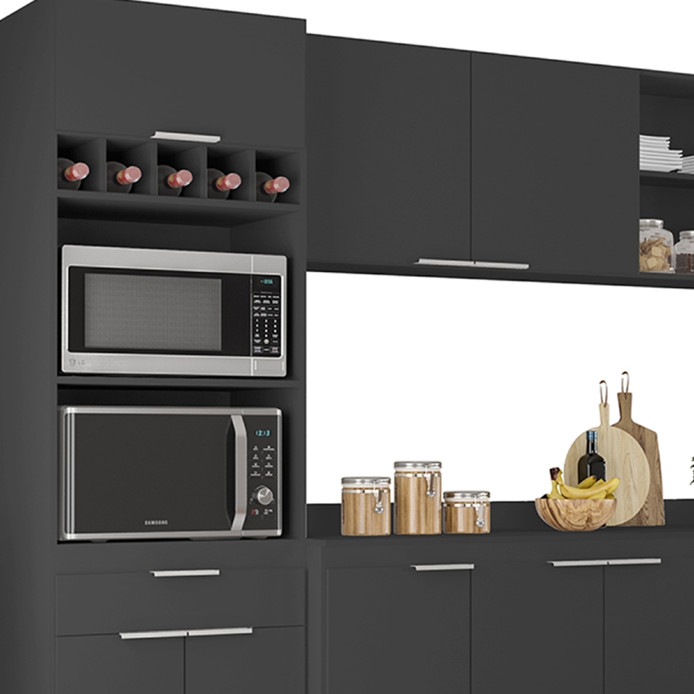 Armário de Cozinha Com Tampo CP05 290cm Pérola Preto Z34      - Mpozenato