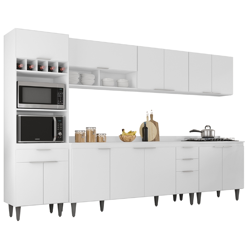 Armário de Cozinha Com Tampo CP05 320cm Pérola Branco Z34     - Mpozenato