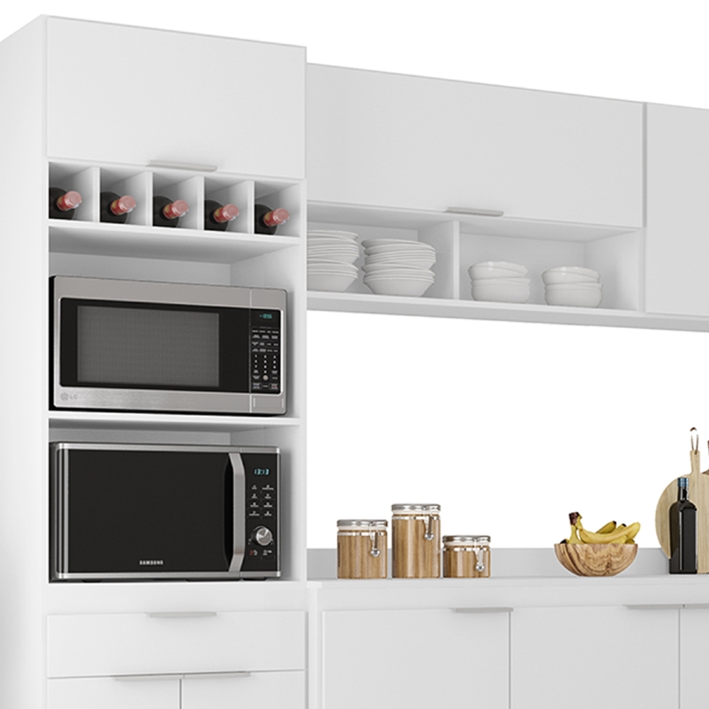 Armário de Cozinha Com Tampo CP05 320cm Pérola Branco Z34     - Mpozenato