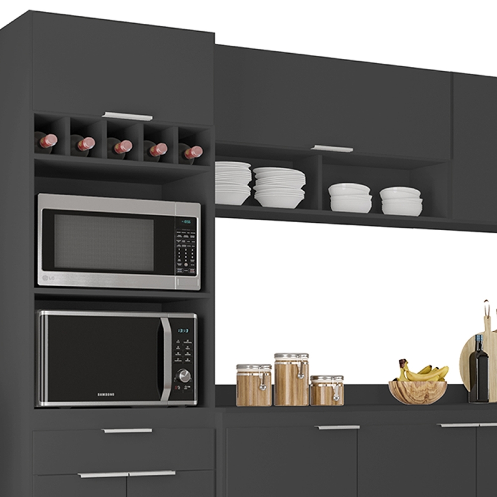 Armário de Cozinha Com Tampo CP05 320cm Pérola Preto Z34      - Mpozenato