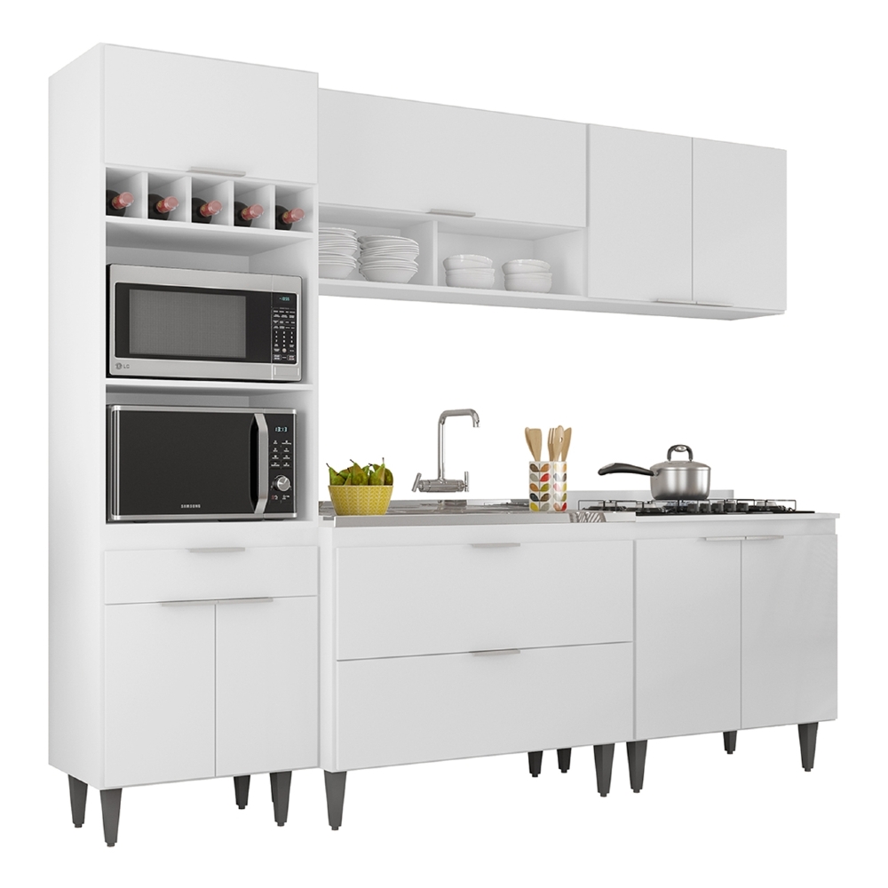 Armário de Cozinha CP05 Com Pia 100cm Pérola Z34 Branco     - Mpozenato