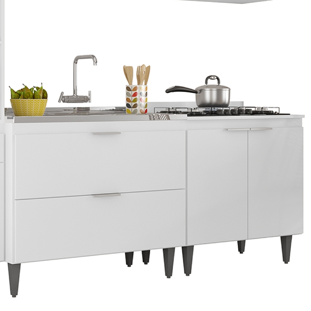 Armário de Cozinha CP05 Com Pia 100cm Pérola Z34 Branco     - Mpozenato