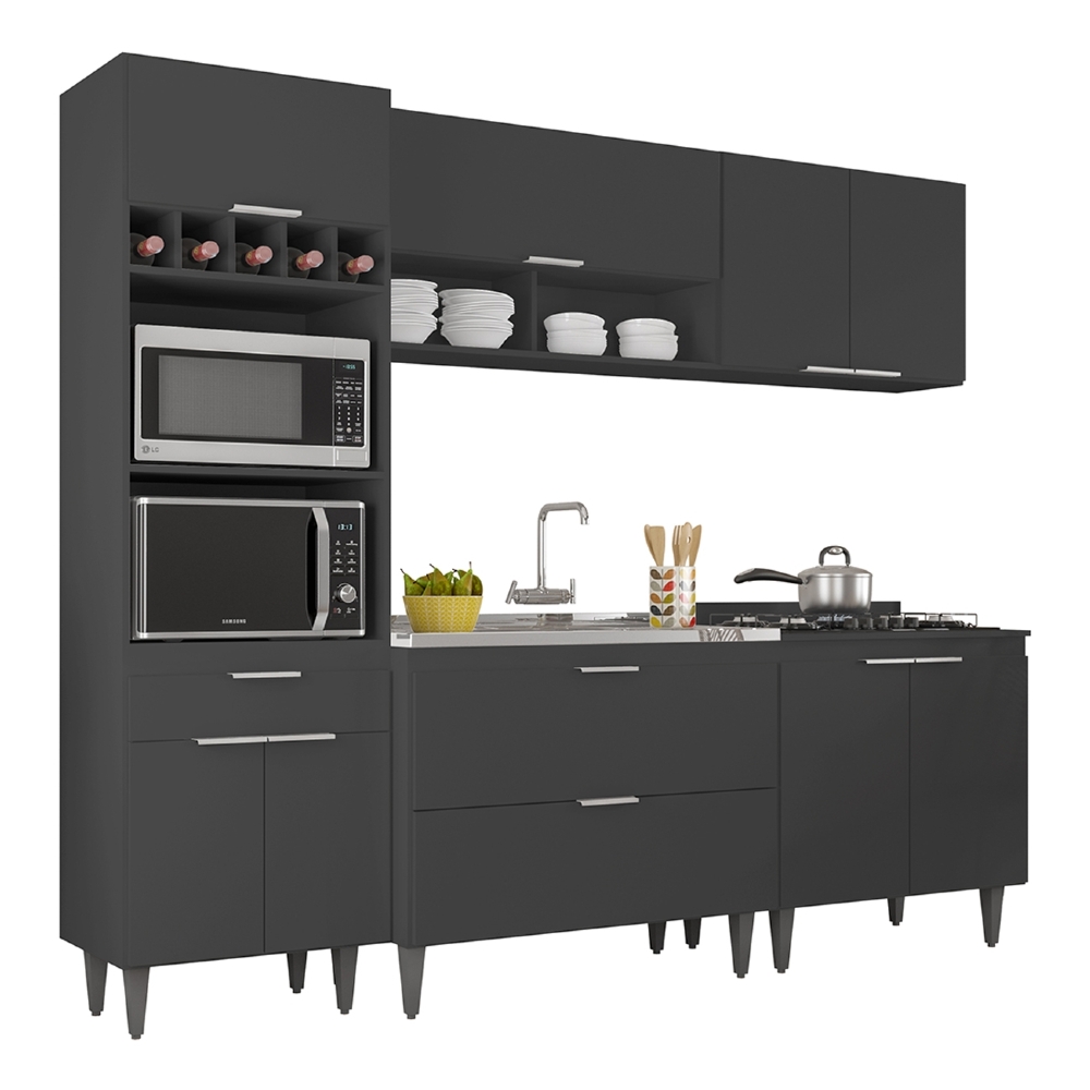 Armário de Cozinha CP05 Com Pia 100cm Pérola Z34 Preto      - Mpozenato