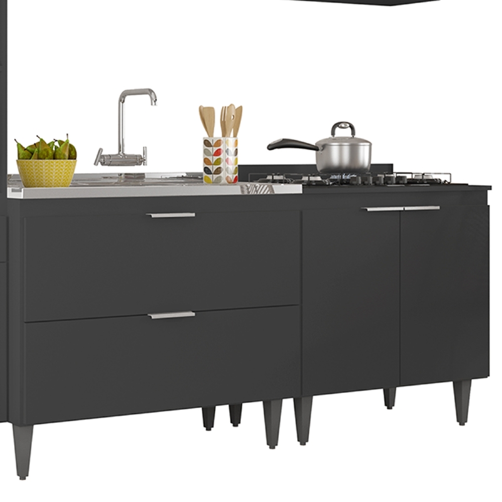 Armário de Cozinha CP05 Com Pia 100cm Pérola Z34 Preto      - Mpozenato