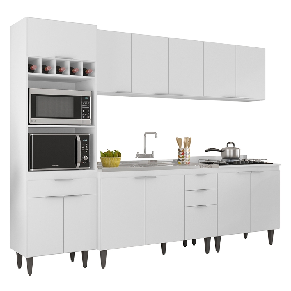 Armário de Cozinha CP05 Com Pia 120cm Pérola Z34 Branco     - Mpozenato