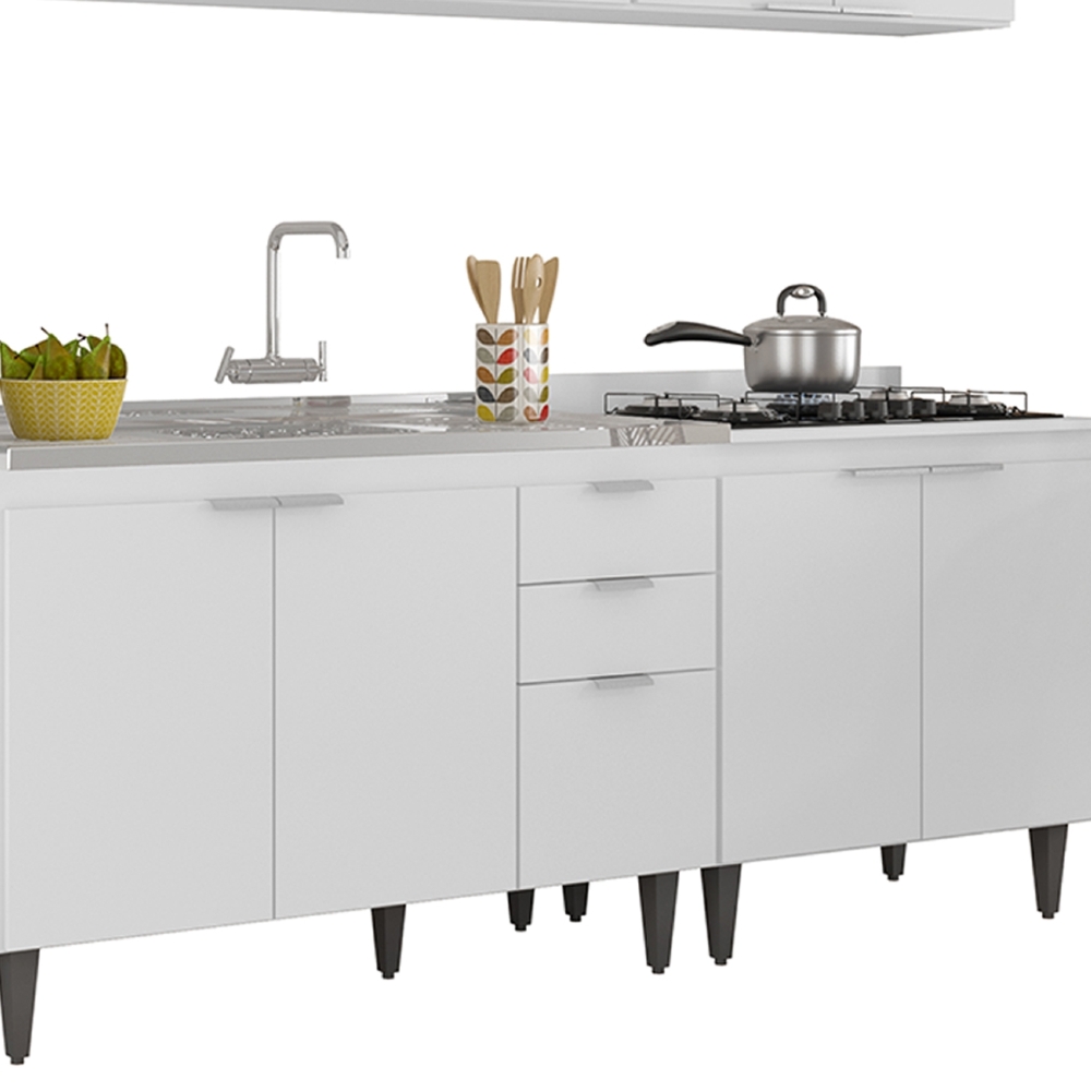 Armário de Cozinha CP05 Com Pia 120cm Pérola Z34 Branco     - Mpozenato