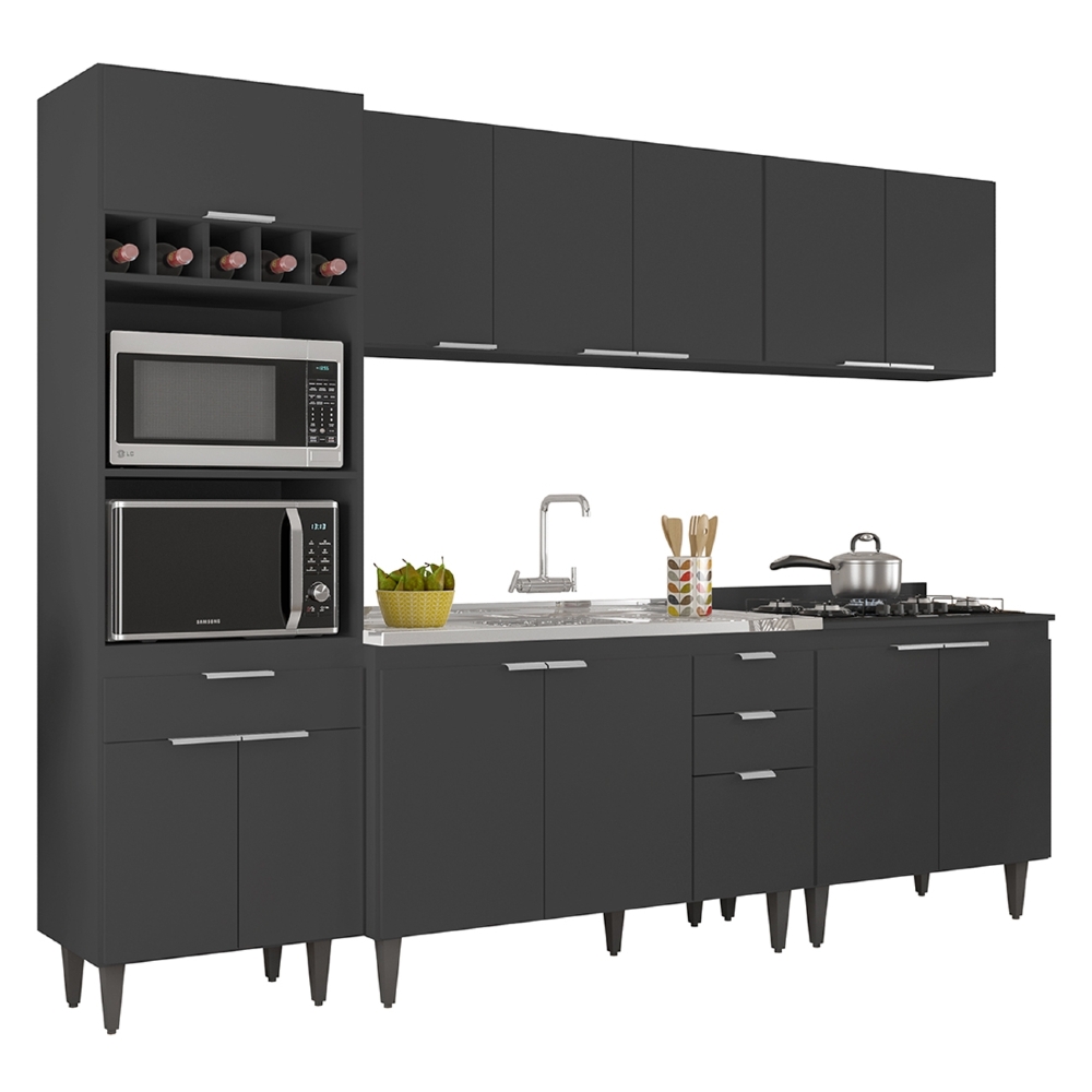 Armário de Cozinha CP05 Com Pia 120cm Pérola Z34 Preto      - Mpozenato