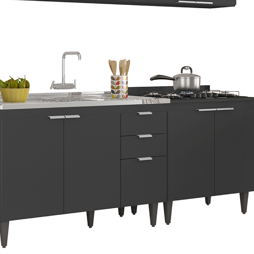 Armário de Cozinha CP05 Com Pia 120cm Pérola Z34 Preto      - Mpozenato