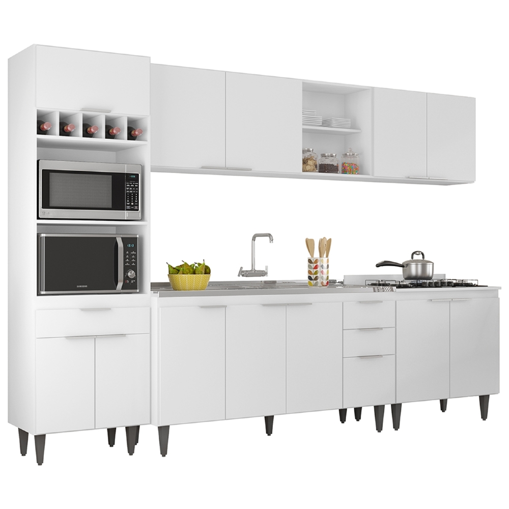 Armário de Cozinha CP05 Com Pia 150cm Pérola Z34 Branco     - Mpozenato