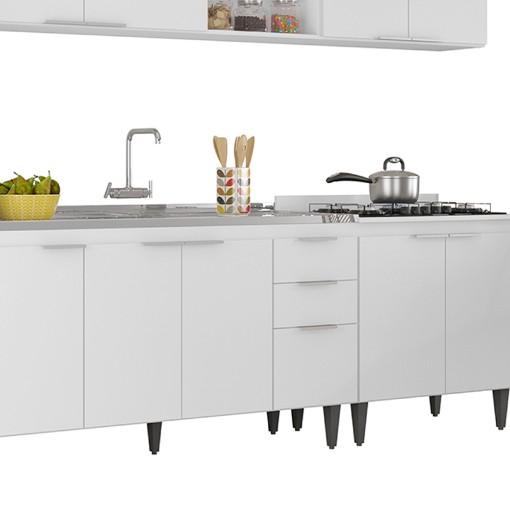 Armário de Cozinha CP05 Com Pia 150cm Pérola Z34 Branco     - Mpozenato