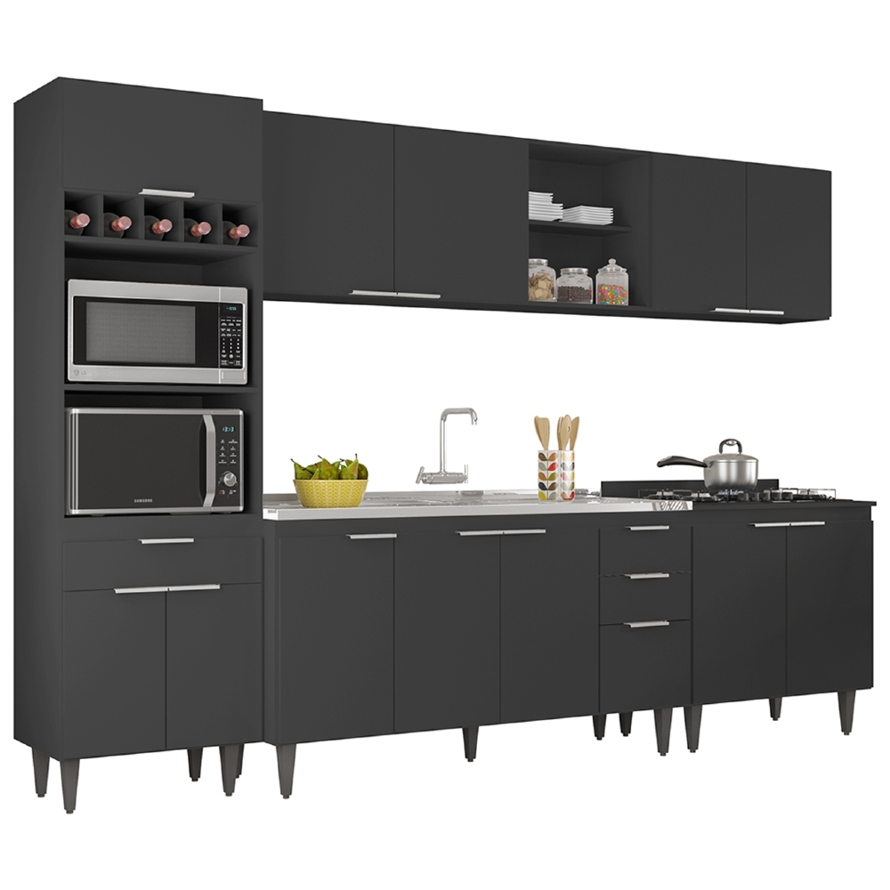 Armário de Cozinha CP05 Com Pia 150cm Pérola Z34 Preto      - Mpozenato