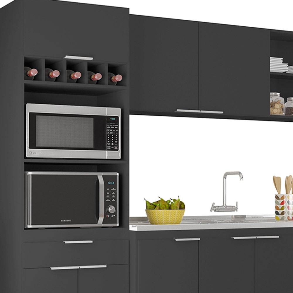 Armário de Cozinha CP05 Com Pia 150cm Pérola Z34 Preto      - Mpozenato