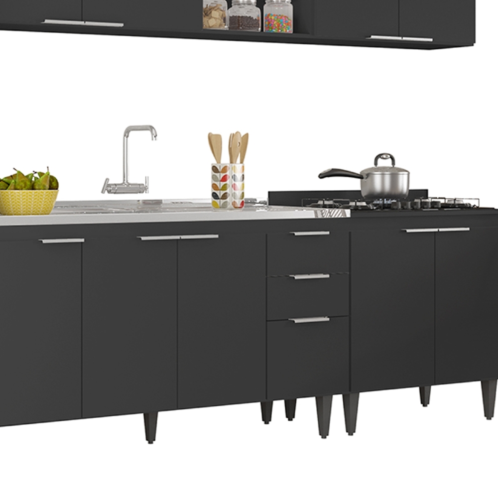 Armário de Cozinha CP05 Com Pia 150cm Pérola Z34 Preto      - Mpozenato