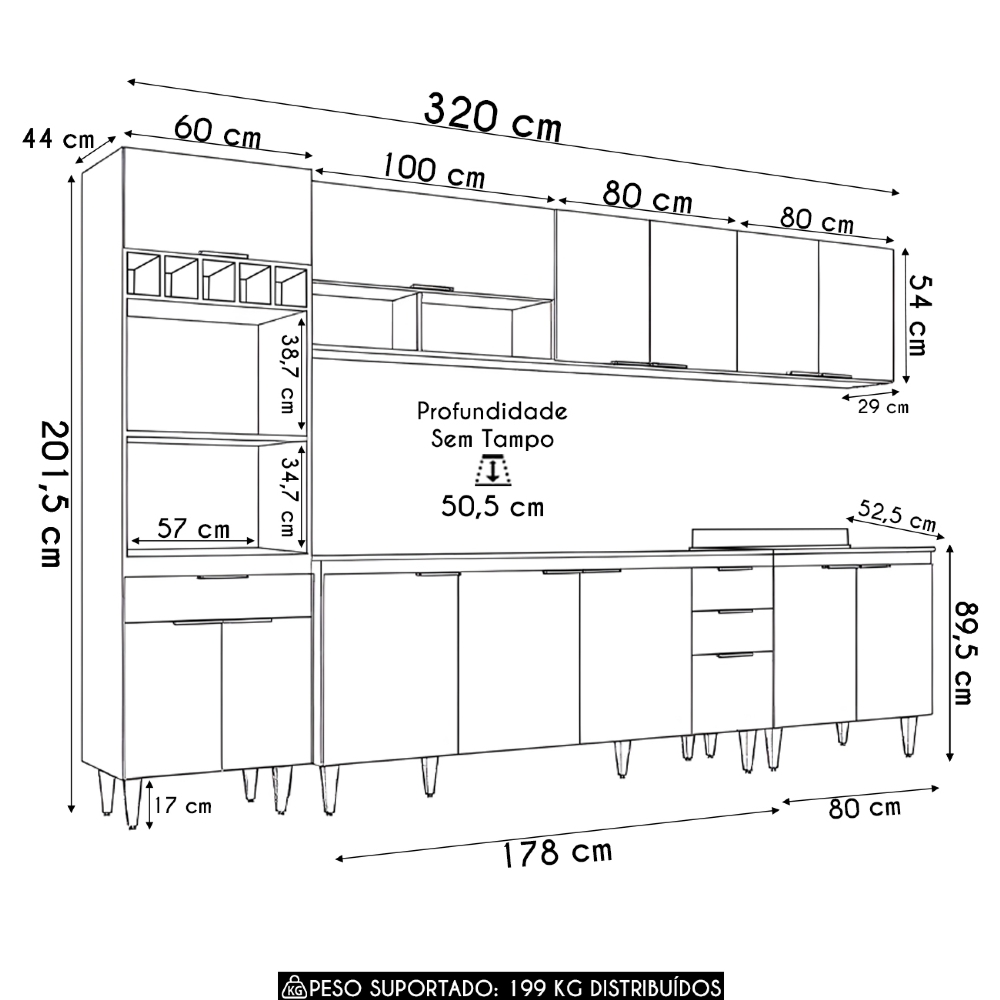 Armário de Cozinha CP05 Com Pia 180cm Pérola Z34 Branco     - Mpozenato
