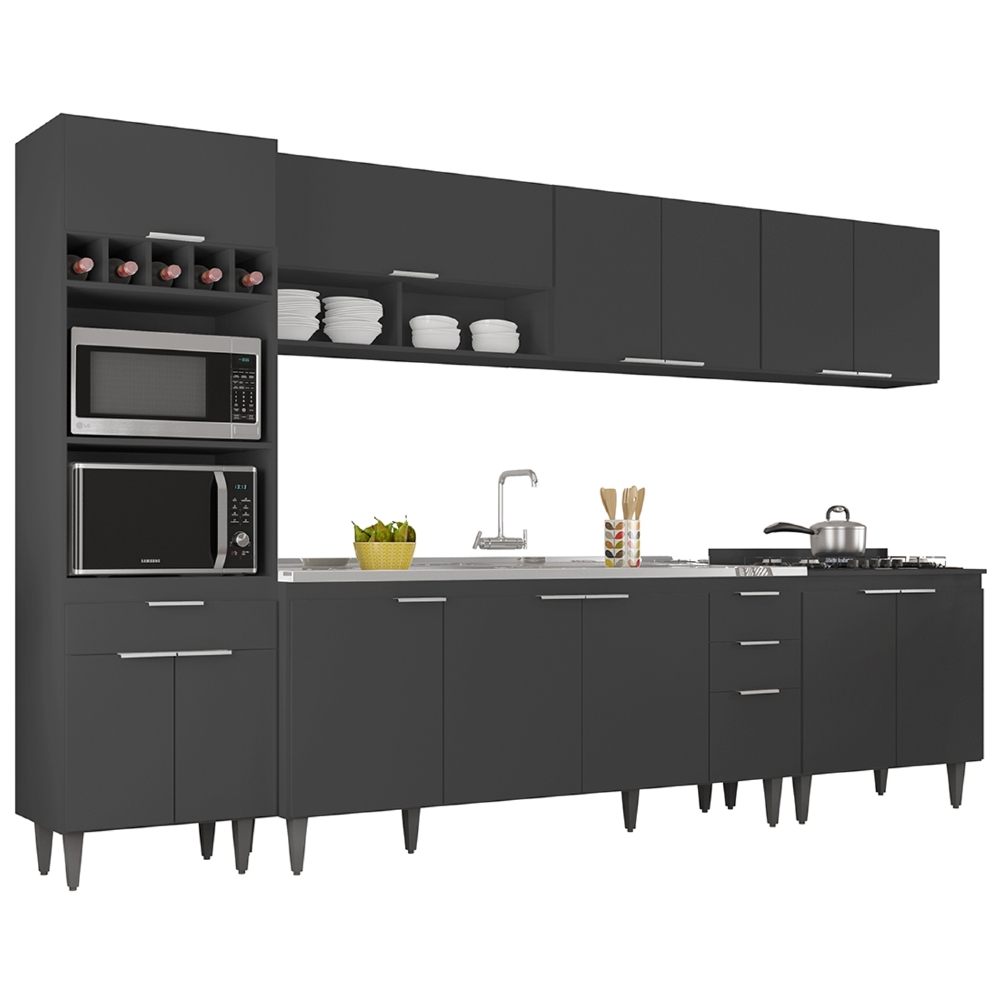 Armário de Cozinha CP05 Com Pia 180cm Pérola Z34 Preto      - Mpozenato