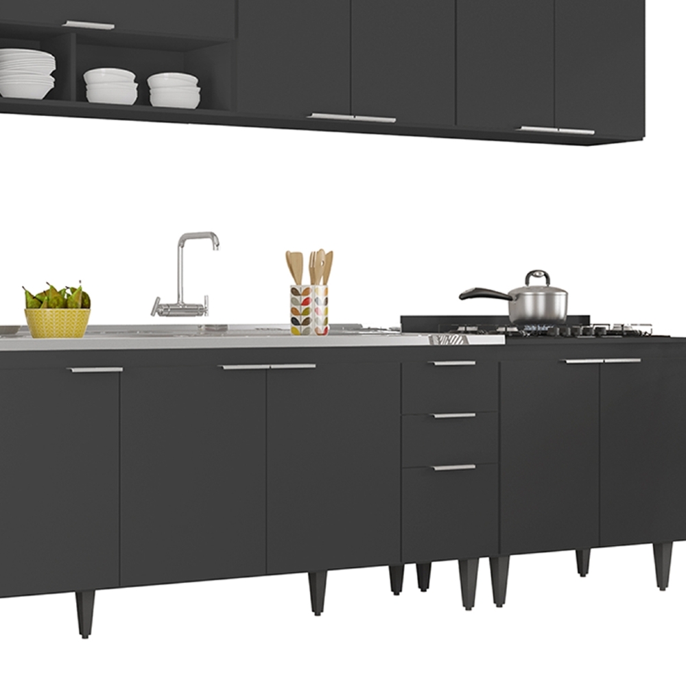 Armário de Cozinha CP05 Com Pia 180cm Pérola Z34 Preto      - Mpozenato