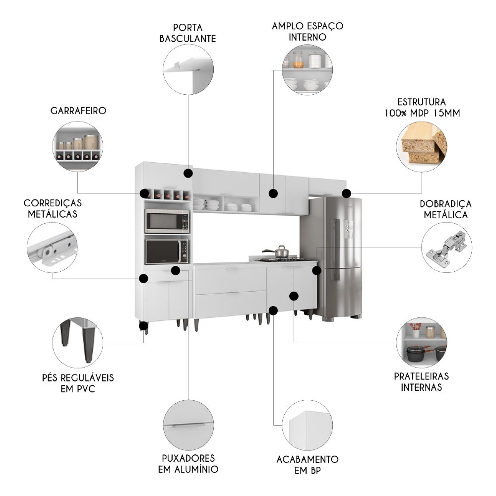 Armário de Cozinha CP06 Para Pia 100cm Pérola Z34 Branco    - Mpozenato