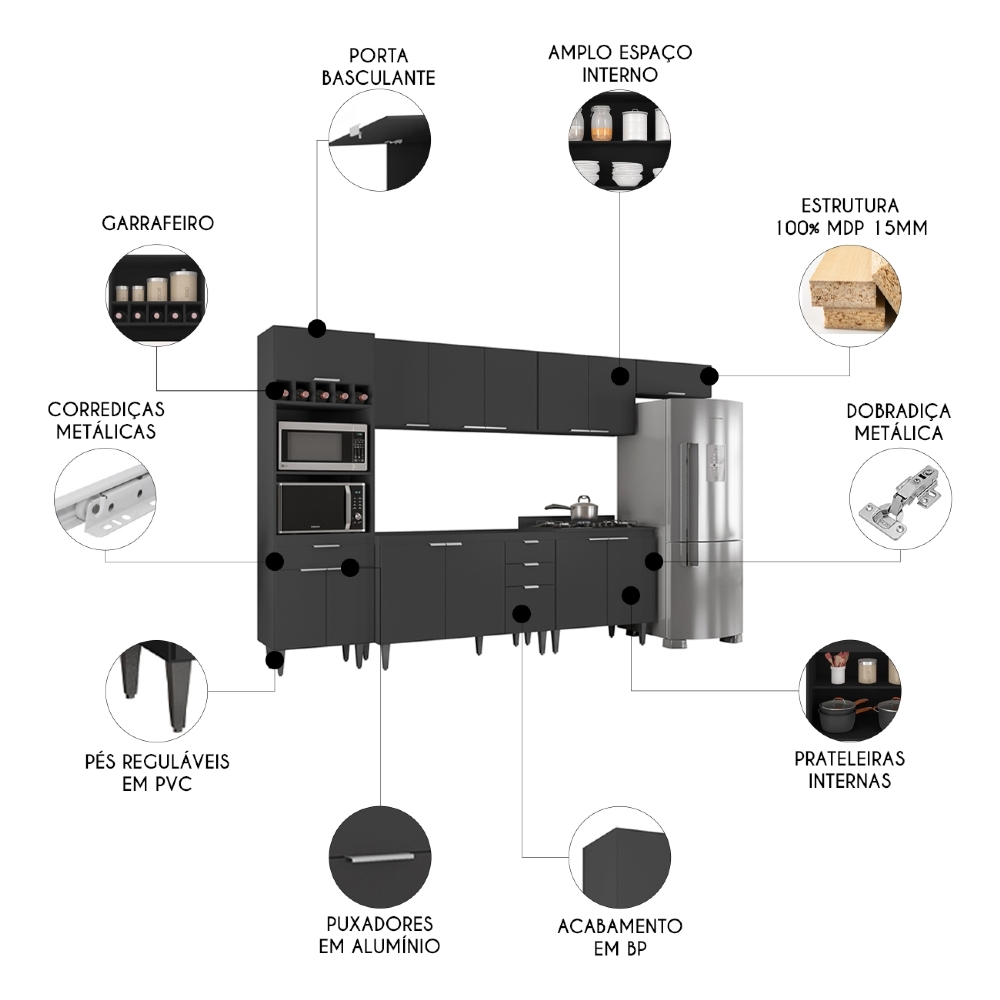 Armário de Cozinha CP06 Para Pia 120cm Pérola Z34 Preto     - Mpozenato