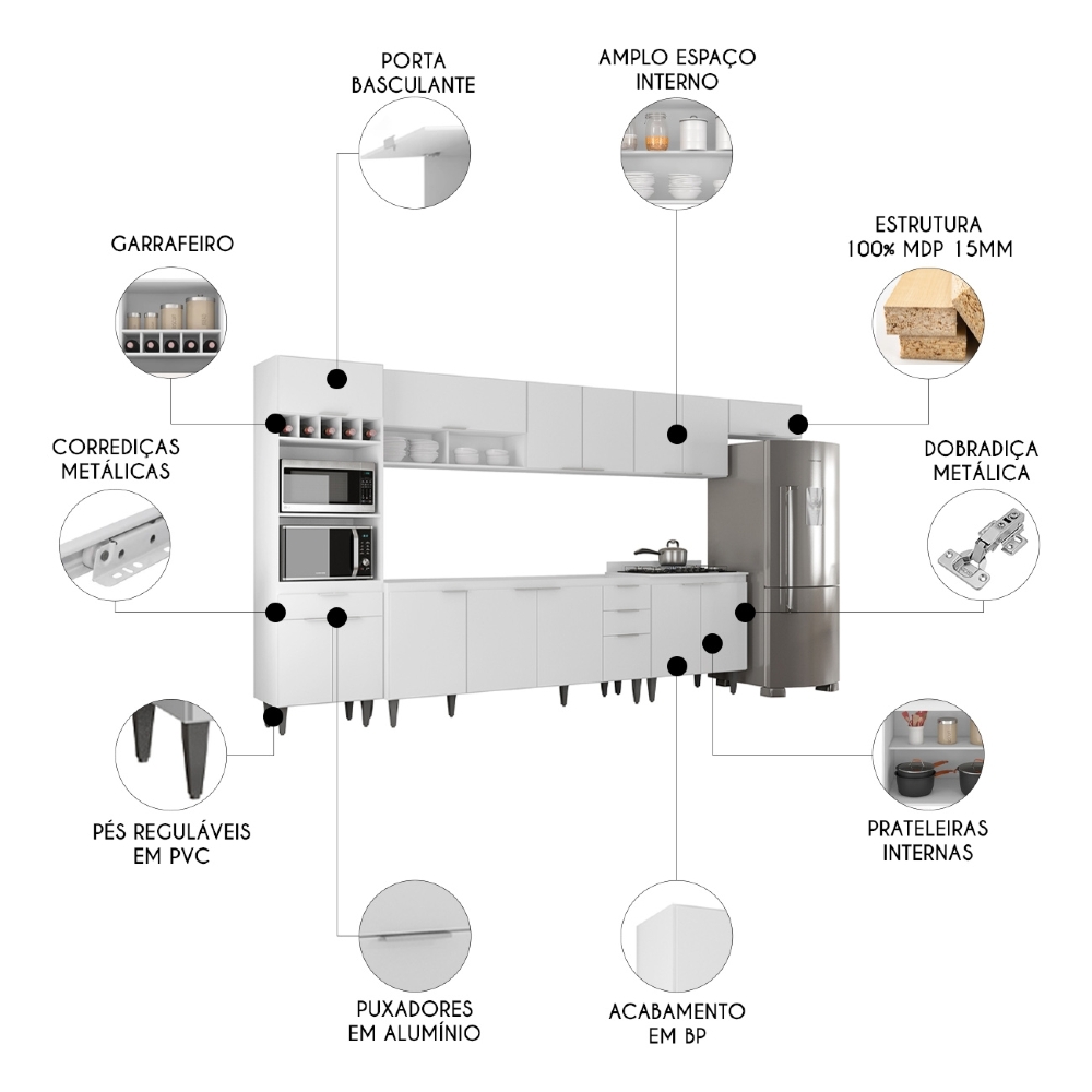 Armário de Cozinha CP06 Para Pia 180cm Pérola Z34 Branco    - Mpozenato