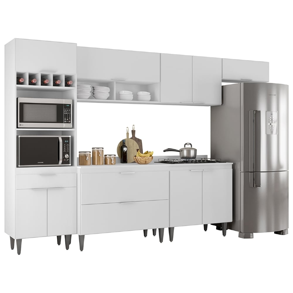 Armário de Cozinha Com Tampo CP06 310cm Pérola Branco Z34     - Mpozenato