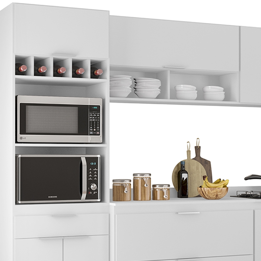 Armário de Cozinha Com Tampo CP06 310cm Pérola Branco Z34     - Mpozenato