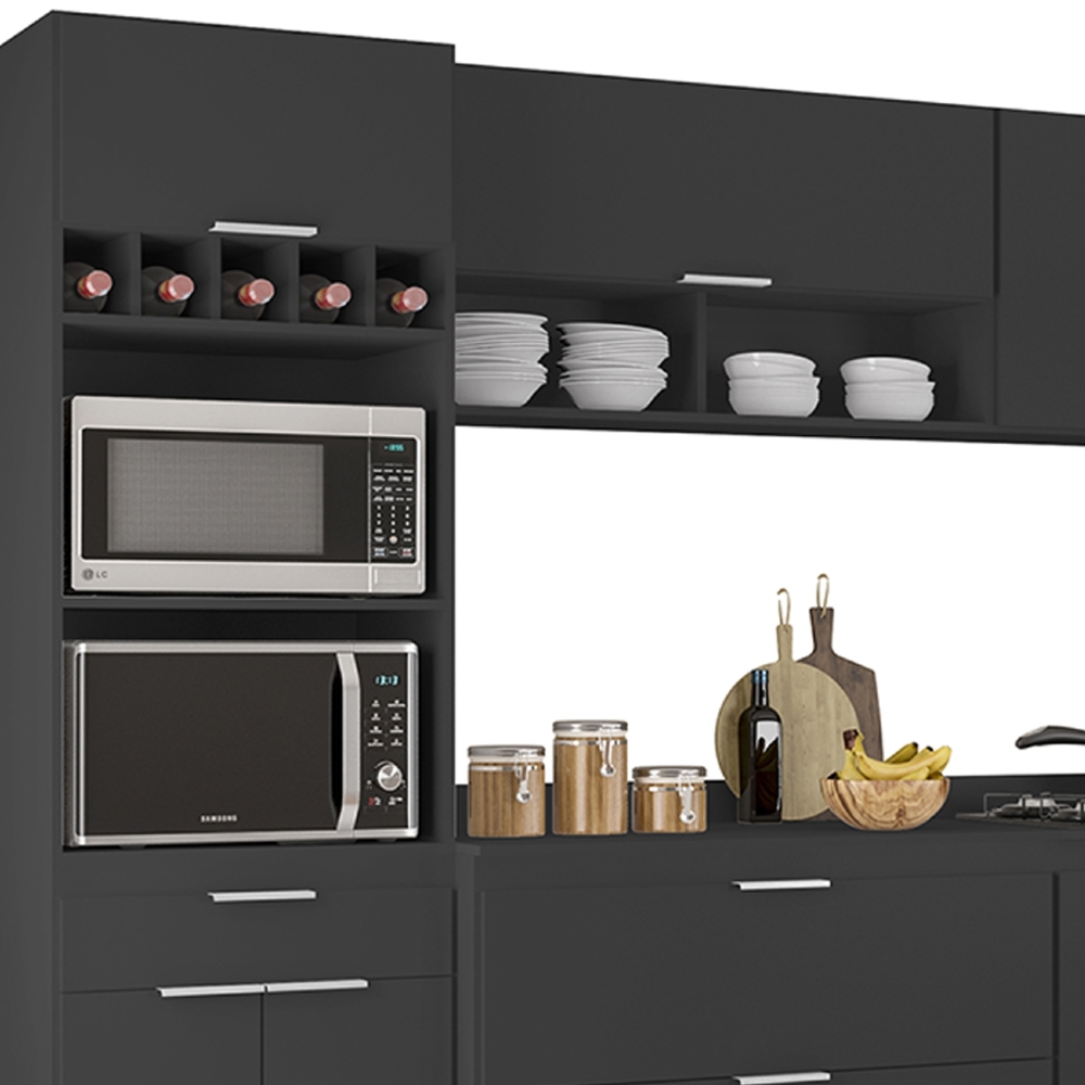 Armário de Cozinha Com Tampo CP06 310cm Pérola Preto Z34      - Mpozenato