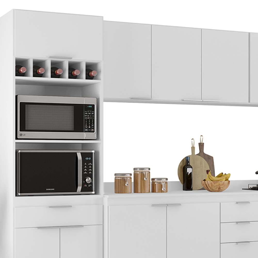 Armário de Cozinha Com Tampo CP06 330cm Pérola Branco Z34     - Mpozenato