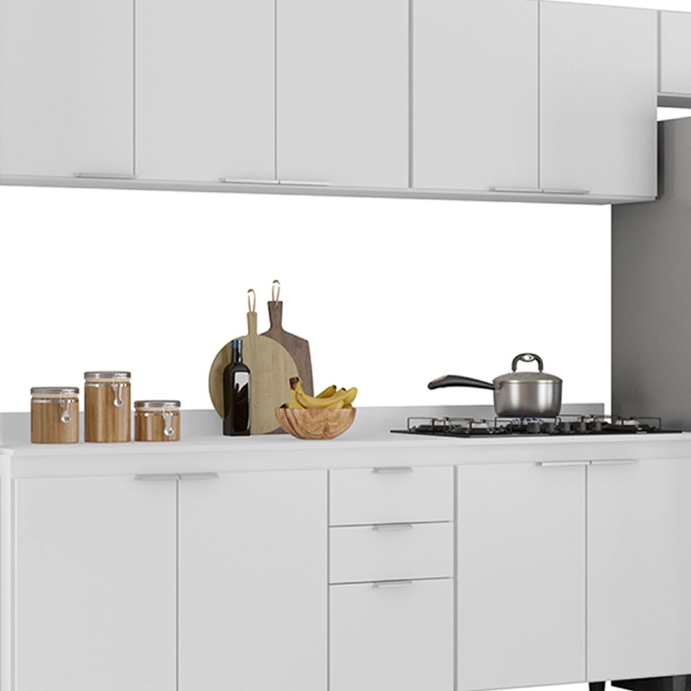 Armário de Cozinha Com Tampo CP06 330cm Pérola Branco Z34     - Mpozenato