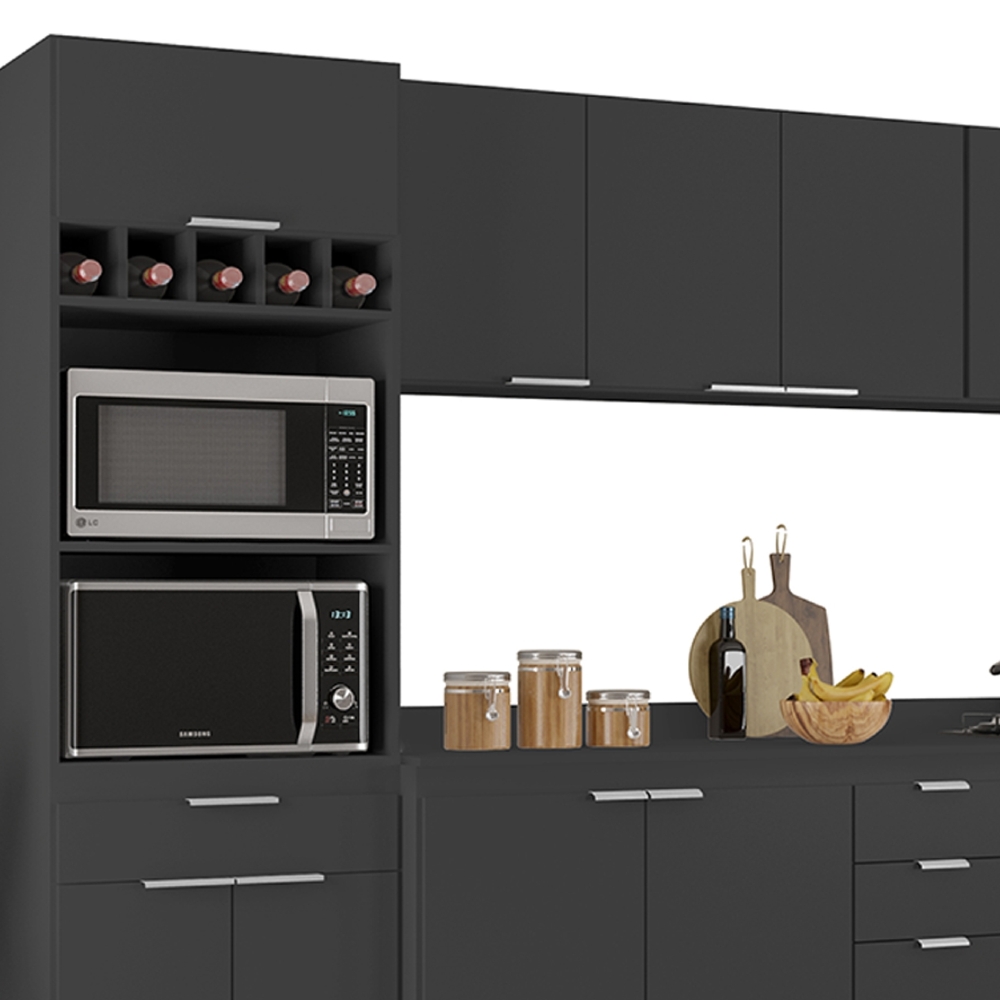 Armário de Cozinha Com Tampo CP06 330cm Pérola Preto Z34      - Mpozenato