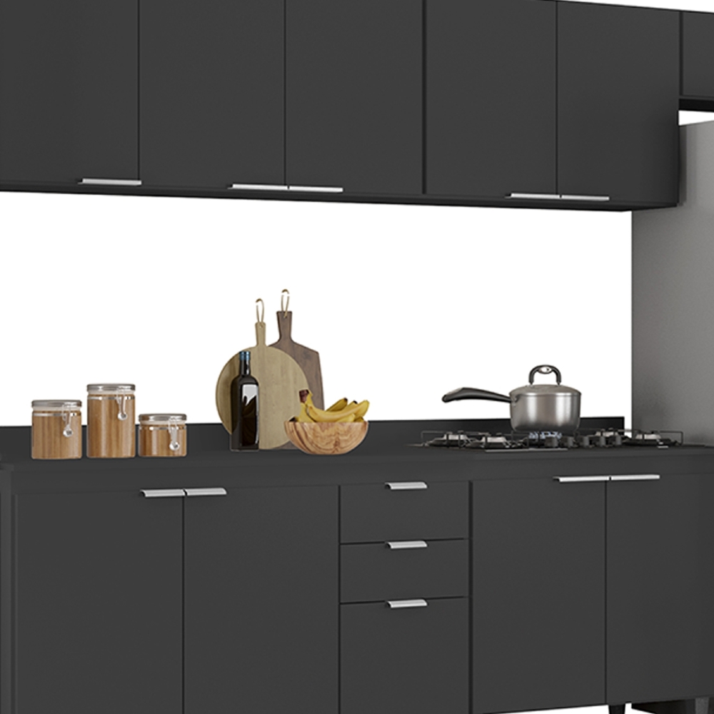 Armário de Cozinha Com Tampo CP06 330cm Pérola Preto Z34      - Mpozenato