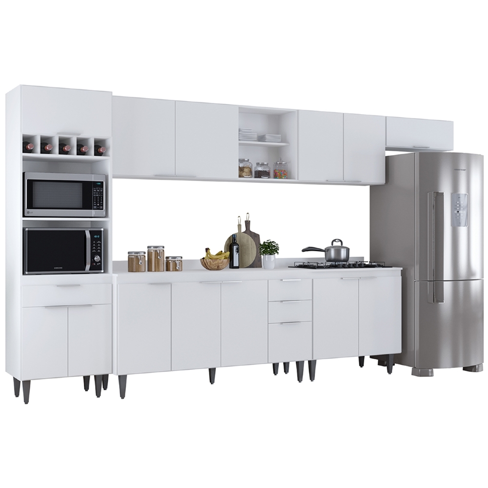 Armário de Cozinha Com Tampo CP06 360cm Pérola Branco Z34     - Mpozenato