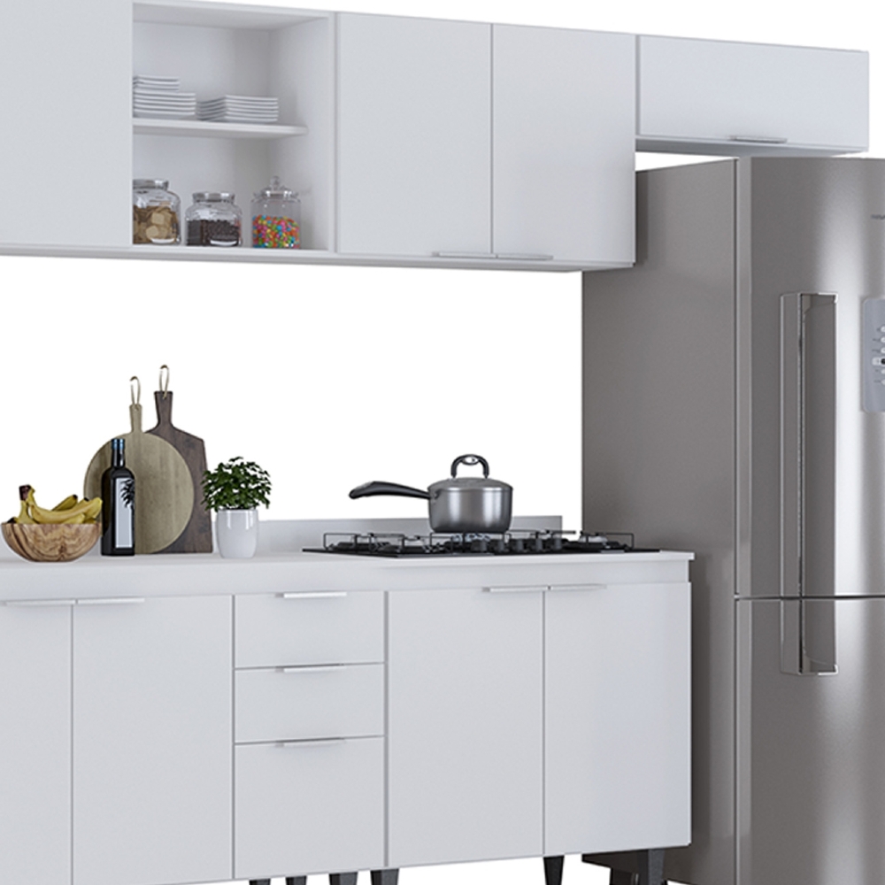 Armário de Cozinha Com Tampo CP06 360cm Pérola Branco Z34     - Mpozenato