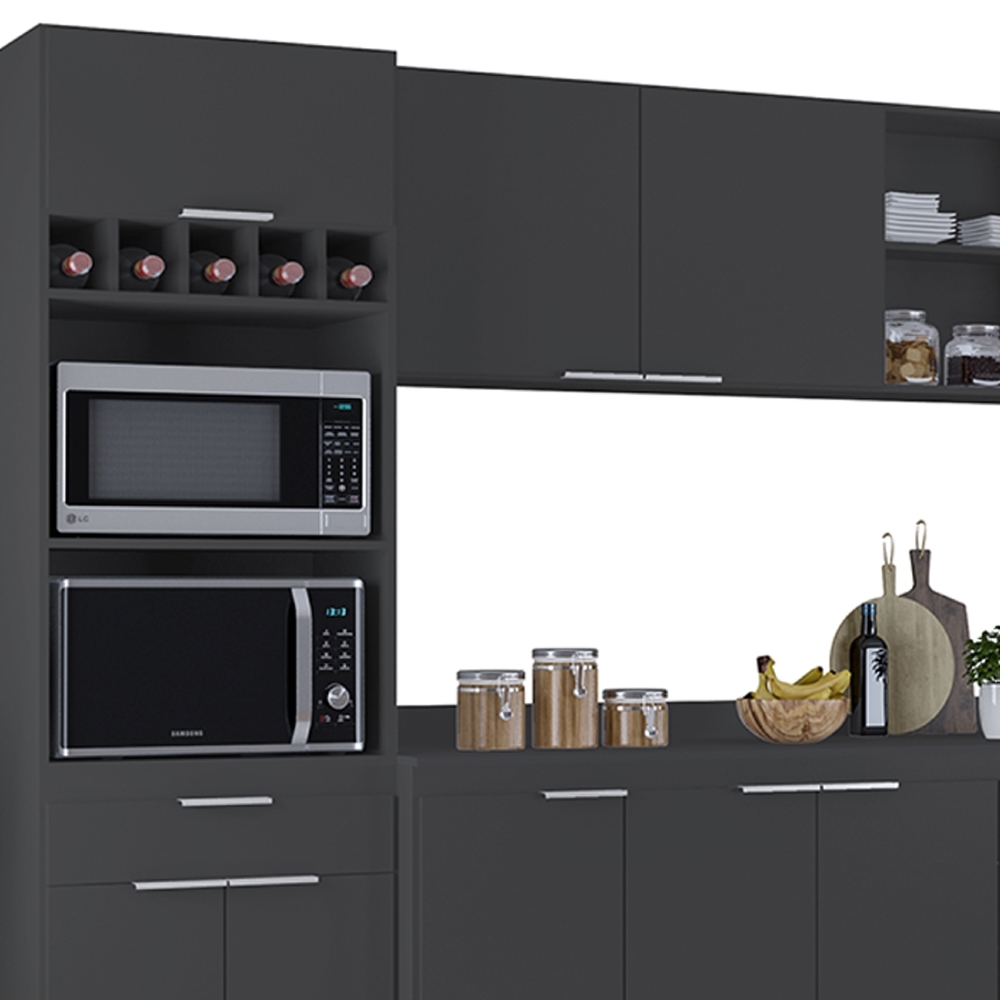 Armário de Cozinha Com Tampo CP06 360cm Pérola Preto Z34      - Mpozenato