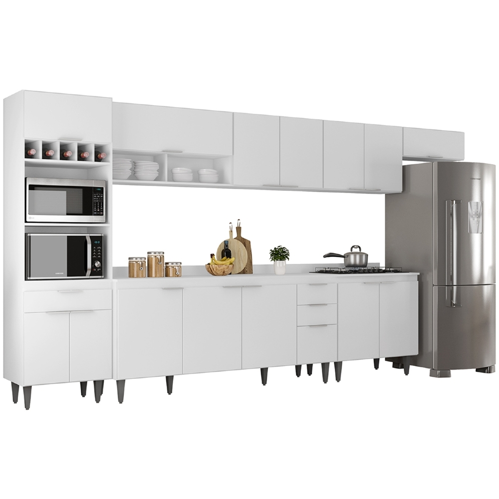 Armário de Cozinha Com Tampo CP06 390cm Pérola Branco Z34     - Mpozenato