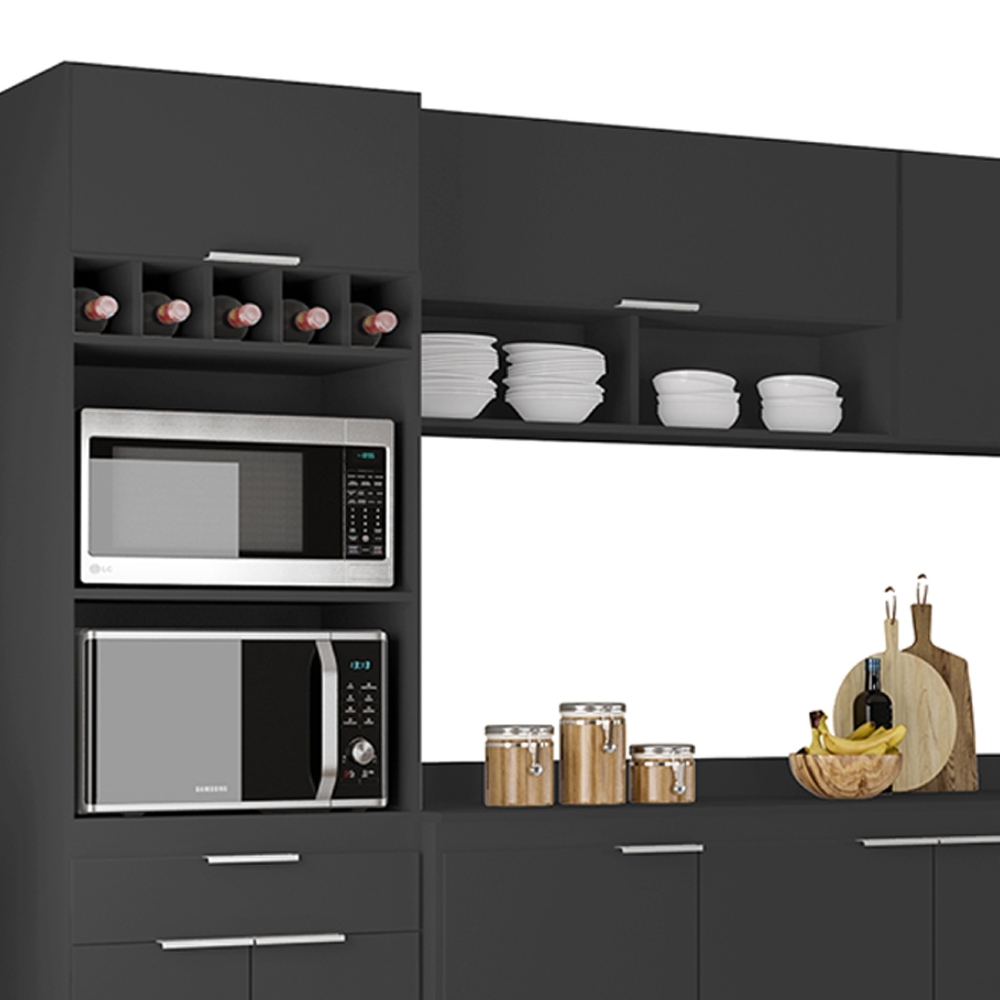 Armário de Cozinha Com Tampo CP06 390cm Pérola Preto Z34      - Mpozenato