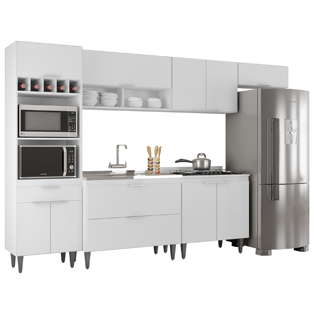 Armário de Cozinha CP06 Com Pia 100cm Pérola Z34 Branco     - Mpozenato