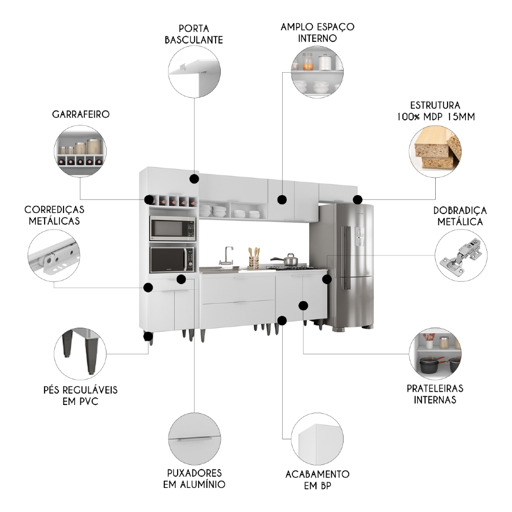 Armário de Cozinha CP06 Com Pia 100cm Pérola Z34 Branco     - Mpozenato