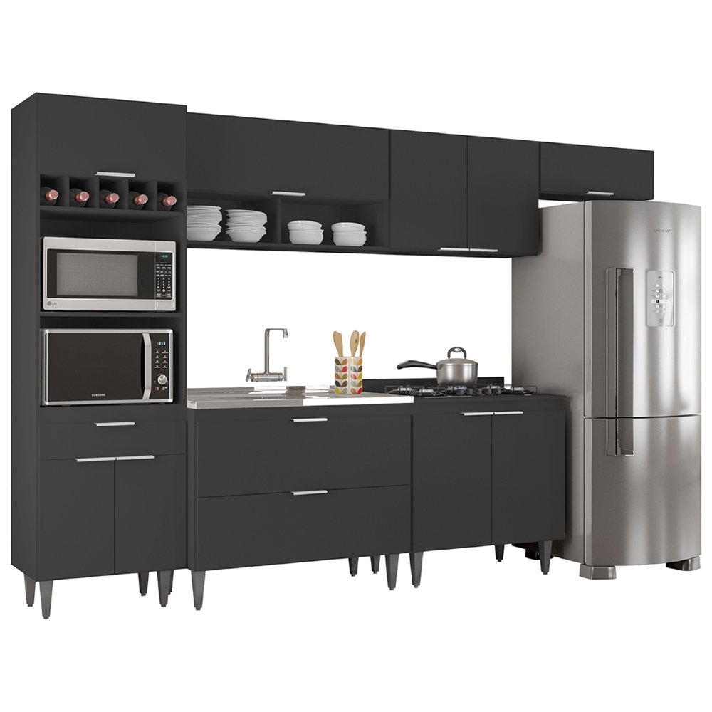 Armário de Cozinha CP06 Com Pia 100cm Pérola Z34 Preto      - Mpozenato