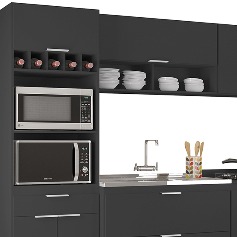 Armário de Cozinha CP06 Com Pia 100cm Pérola Z34 Preto      - Mpozenato