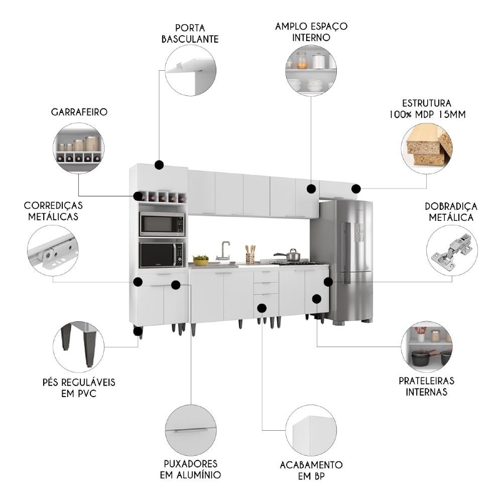 Armário de Cozinha CP06 Com Pia 120cm Pérola Z34 Branco     - Mpozenato