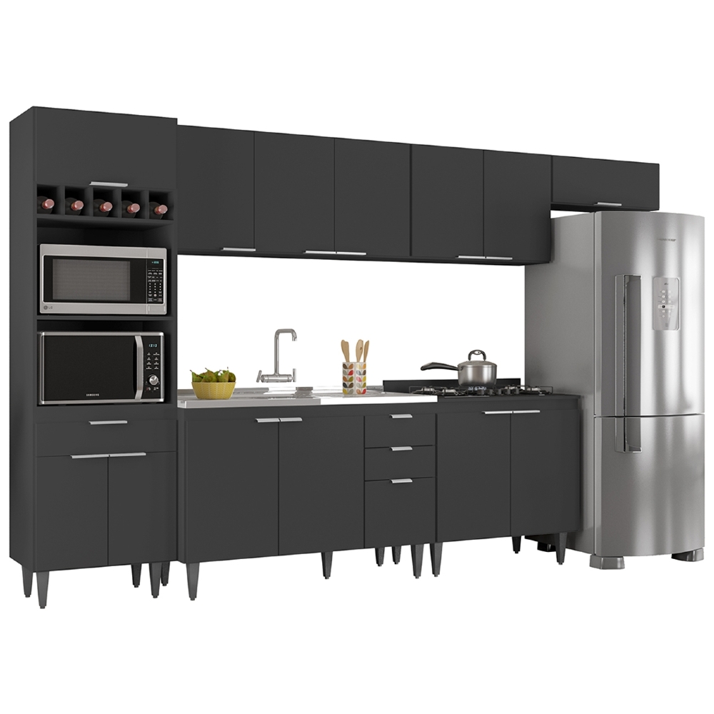 Armário de Cozinha CP06 Com Pia 120cm Pérola Z34 Preto      - Mpozenato