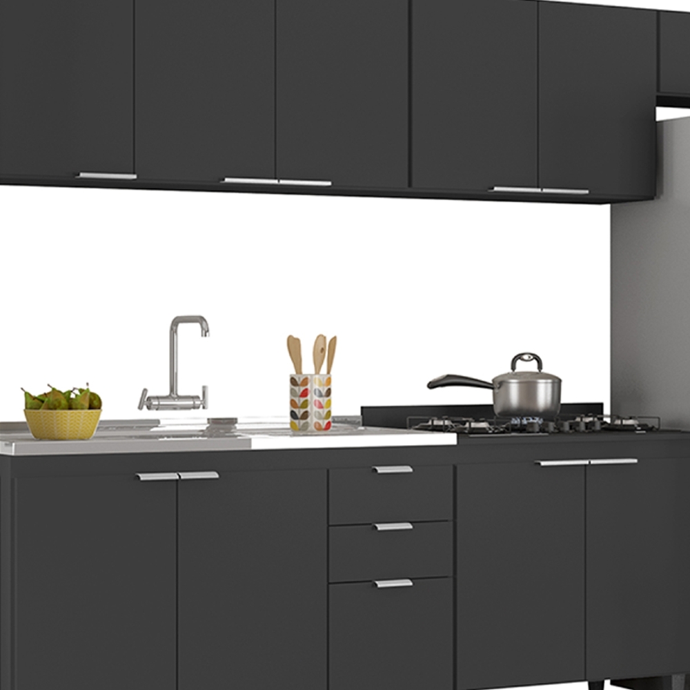 Armário de Cozinha CP06 Com Pia 120cm Pérola Z34 Preto      - Mpozenato