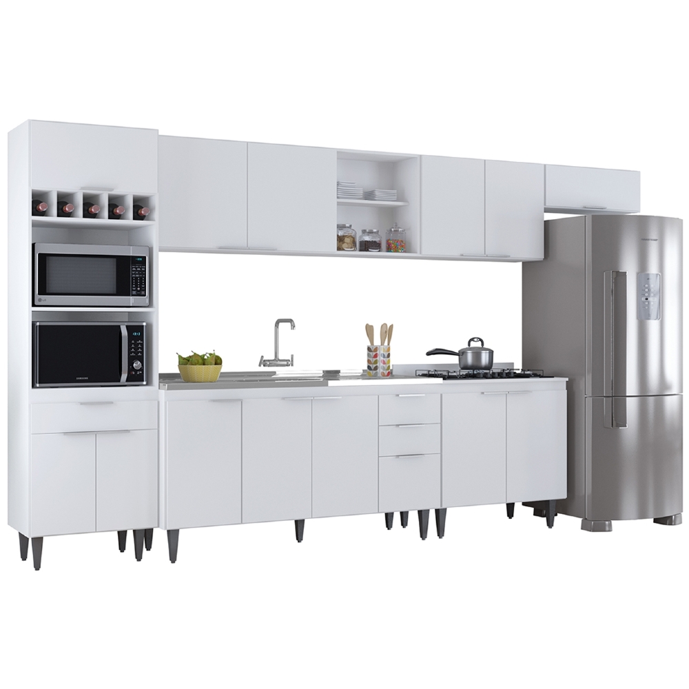 Armário de Cozinha CP06 Com Pia 150cm Pérola Z34 Branco     - Mpozenato