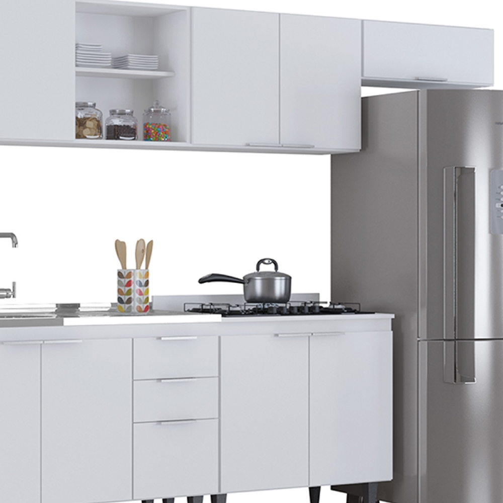 Armário de Cozinha CP06 Com Pia 150cm Pérola Z34 Branco     - Mpozenato