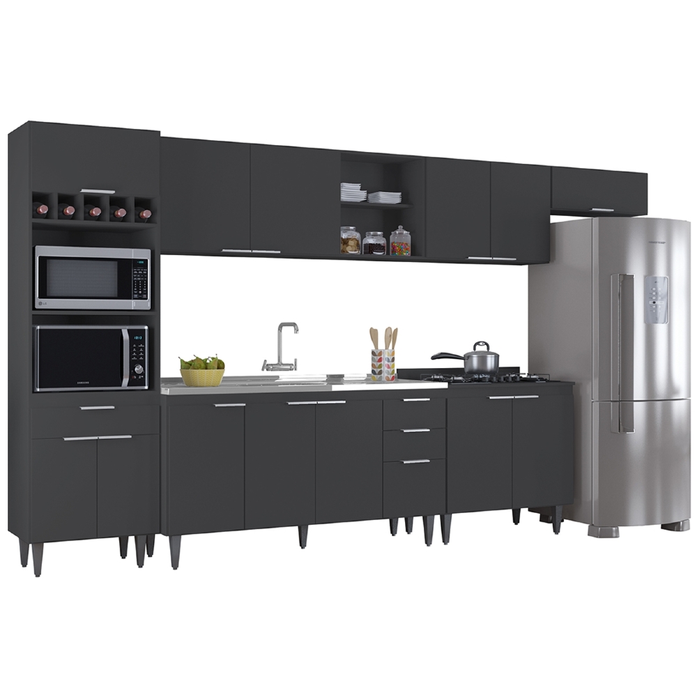 Armário de Cozinha CP06 Com Pia 150cm Pérola Z34 Preto      - Mpozenato